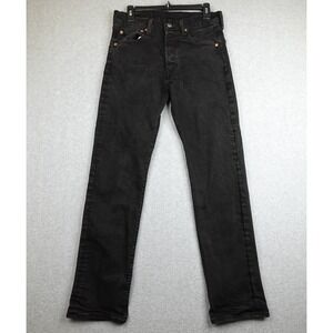 Levis 501 Jeans Mens 31x32 (Tag 32X34) Black Button Fly Straight Leg Denim Retro